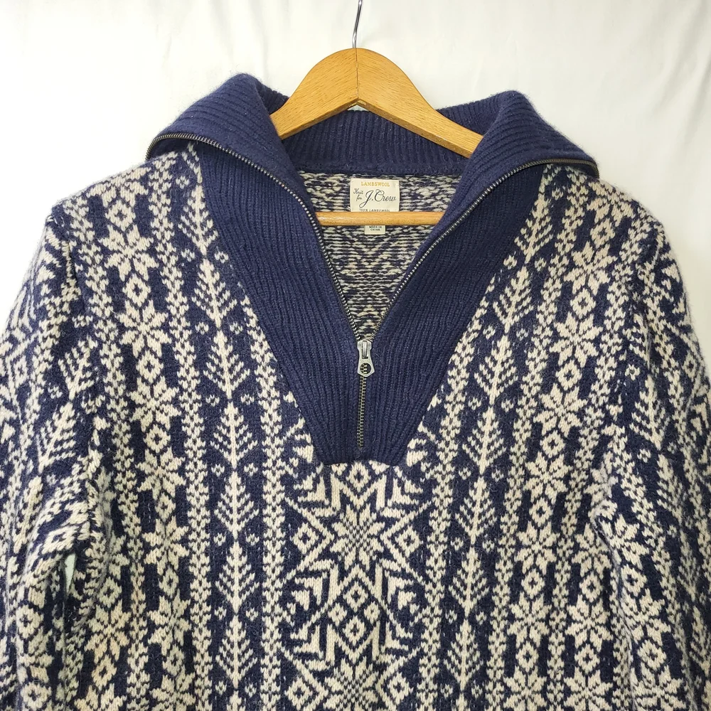 J. Crew Lambswool‎ Fair Isle Quarter Zip Sweater Men's Size Medium
